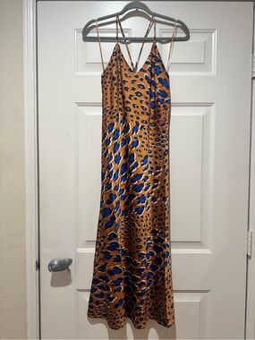 LOVESTITCH Navy & Camel Leopard Slip Dress